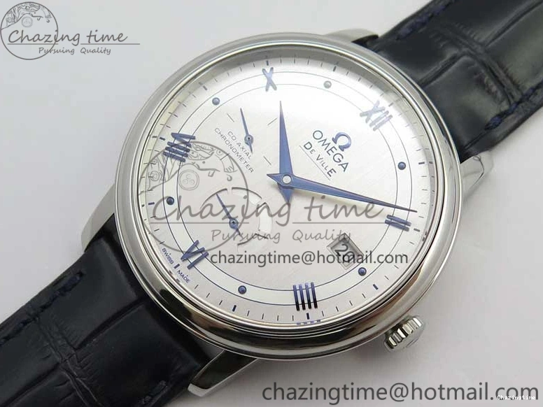 0215 Timeless De Ville Prestige Real PR SS ZF 1:1 Best Edition Gray Dial Blue Markers on Blue Leather Strap MIYOTA 7936